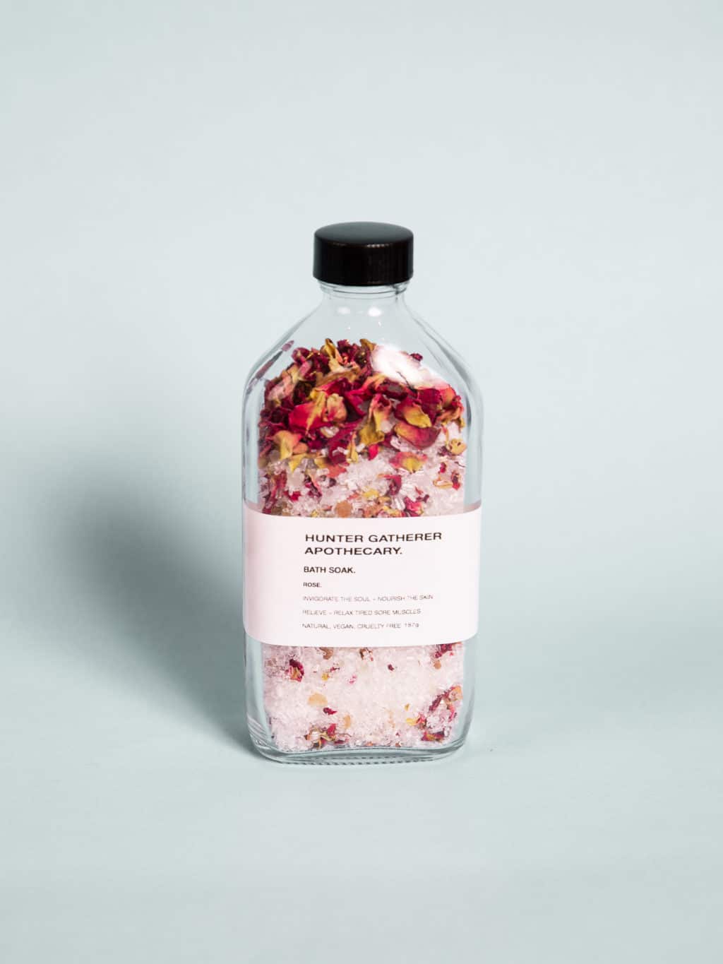 Rose scented bath soak ina glass bottle. A beautiful gift at our boutique, Wagga Wagga florist shop.